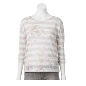 LC Lauren Conrad Scoop Neck Rolled 3/4 Sleeve Floral Sweater Blouse Top Size M